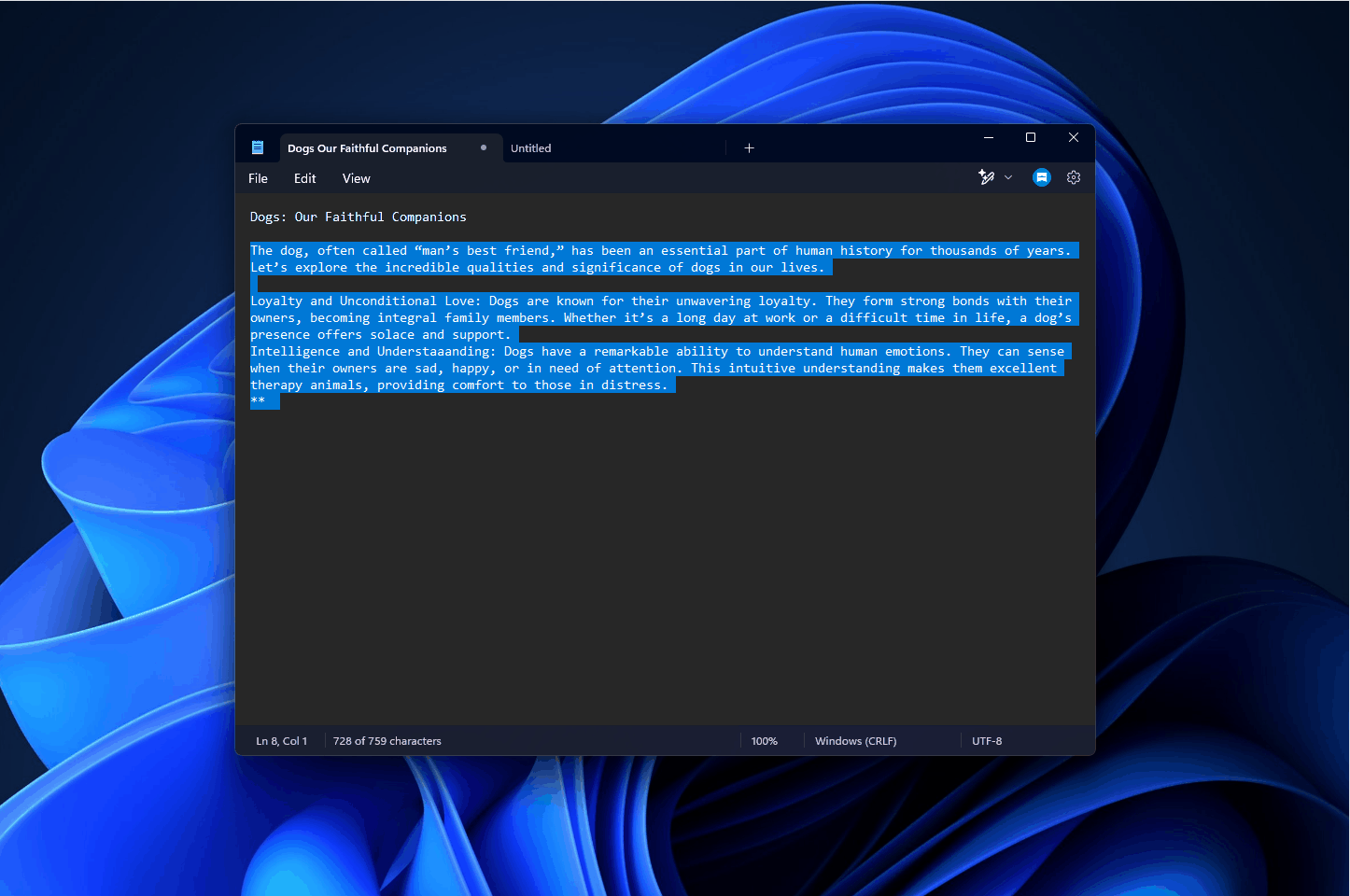 AI Rewrite in Notepad on Windows 11