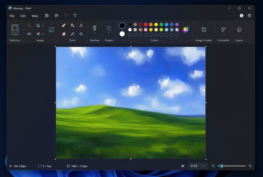 Generative Fill in action in Paint Windows 11