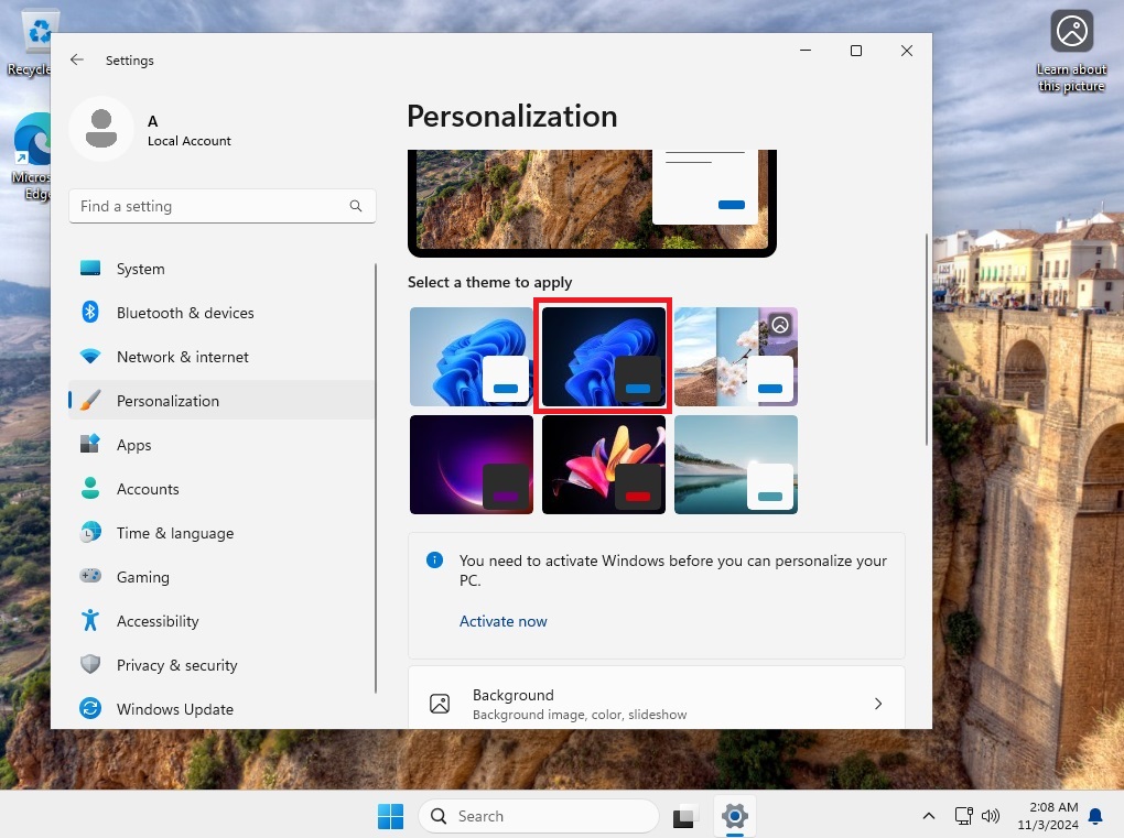 blocked personalization options in windows 11 ltsc 2024