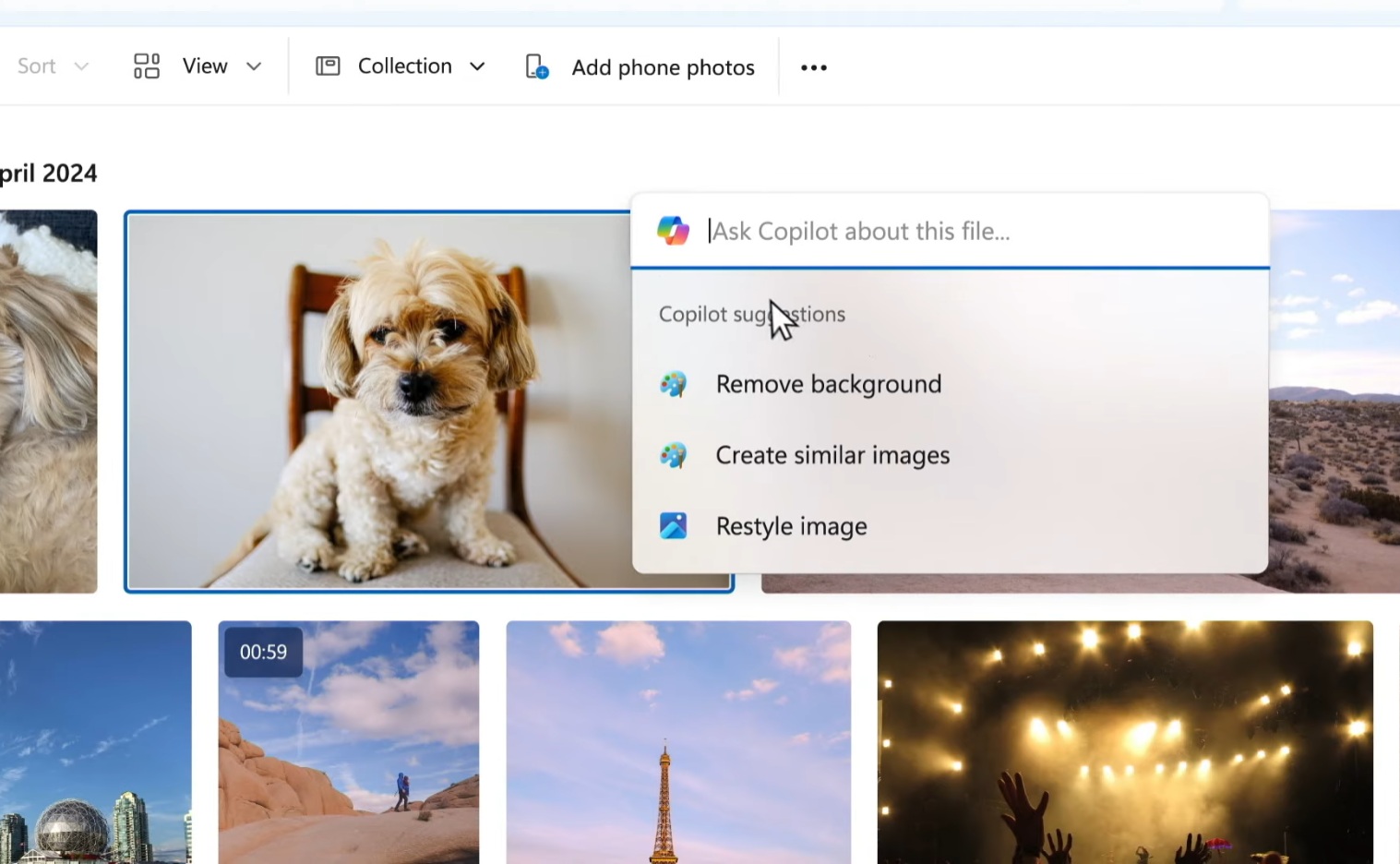 copilot image edit suggestions in photos app