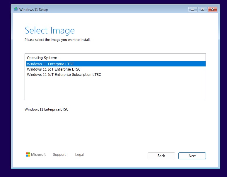 Windows 11 24H2 LTSC installation screen